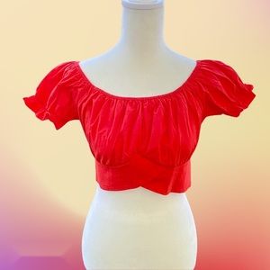 Shein Orange Red Cottage Core Ribbon Crop Top